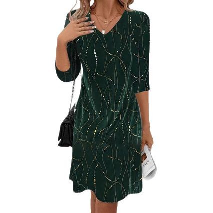 Robe imprimée femme col V manches mi-longues