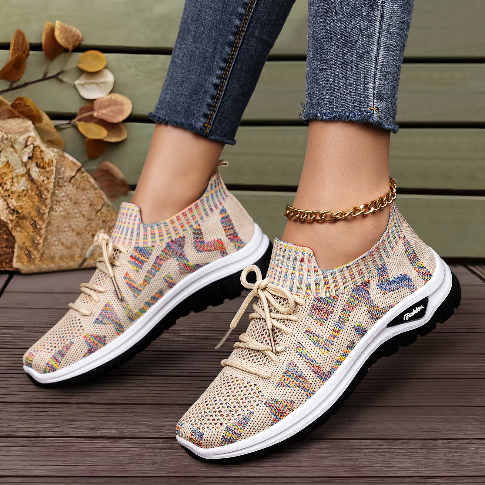 Baskets femme color-block Flyknit respirantes lacets – sport casual