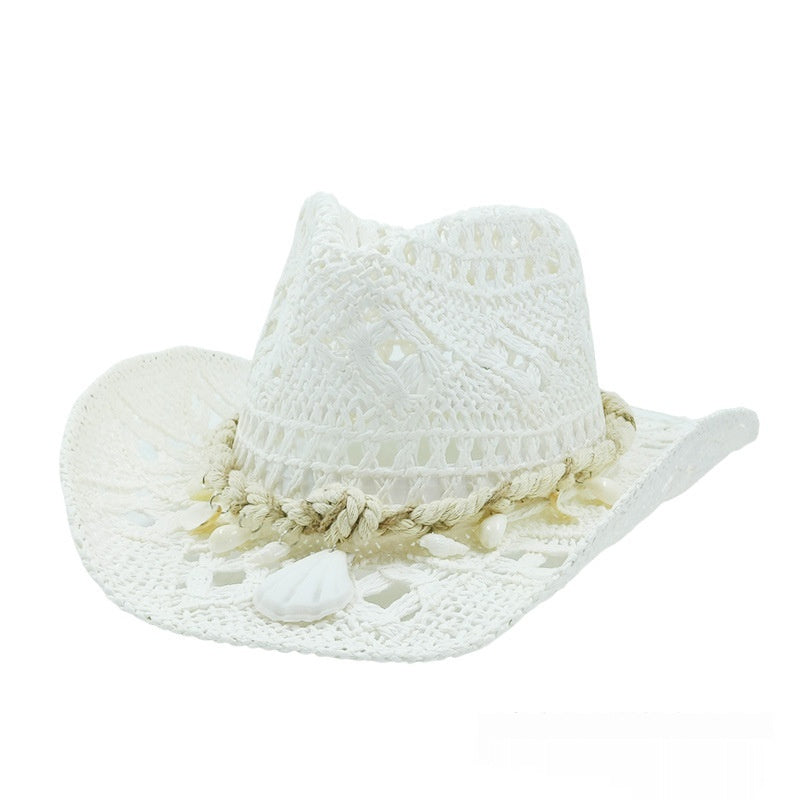 Chapeau de cowboy en paille coquillage avec pare-soleil tissé