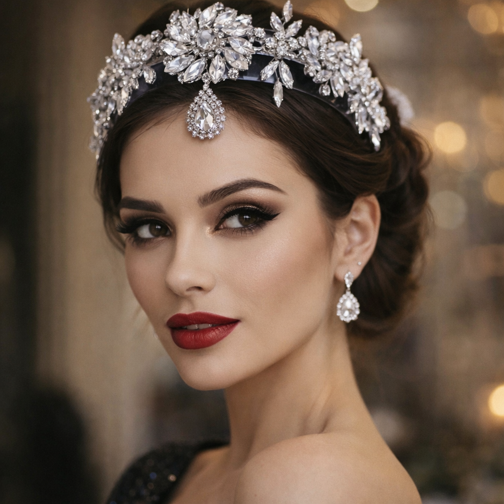 SERRE-TÊTE MARIAGE FLORAL STRASS 3D – BIJOU DE TÊTE ÉLÉGANT ARGENT/OR HP440