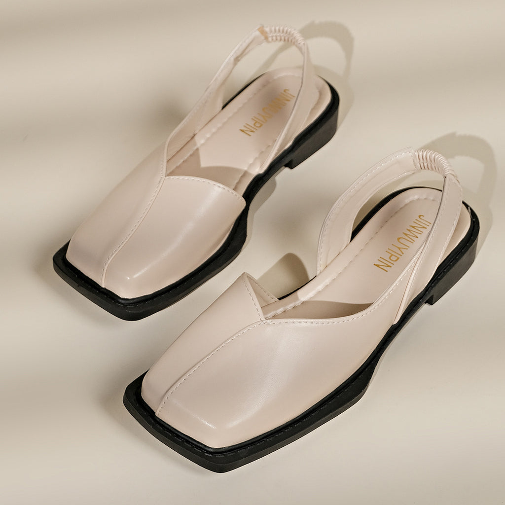 Sandales femme bout carré fermé élastiques – noir/beige/châtaigne/bleu/léopard PU