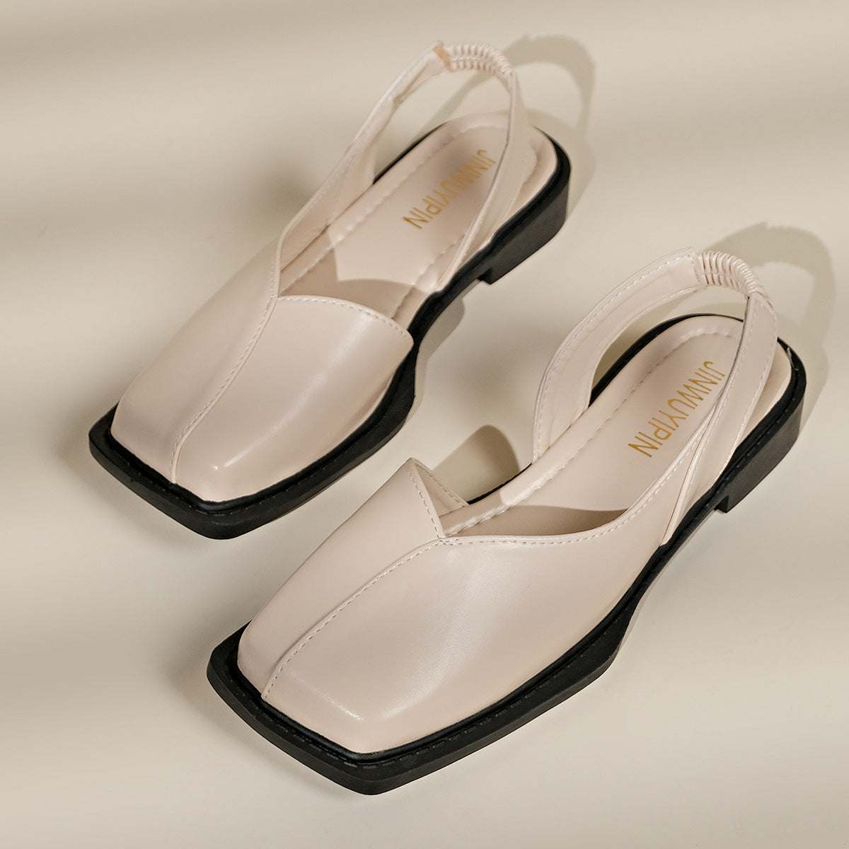 Sandales femme bout carré fermé élastiques – noir/beige/châtaigne/bleu/léopard PU