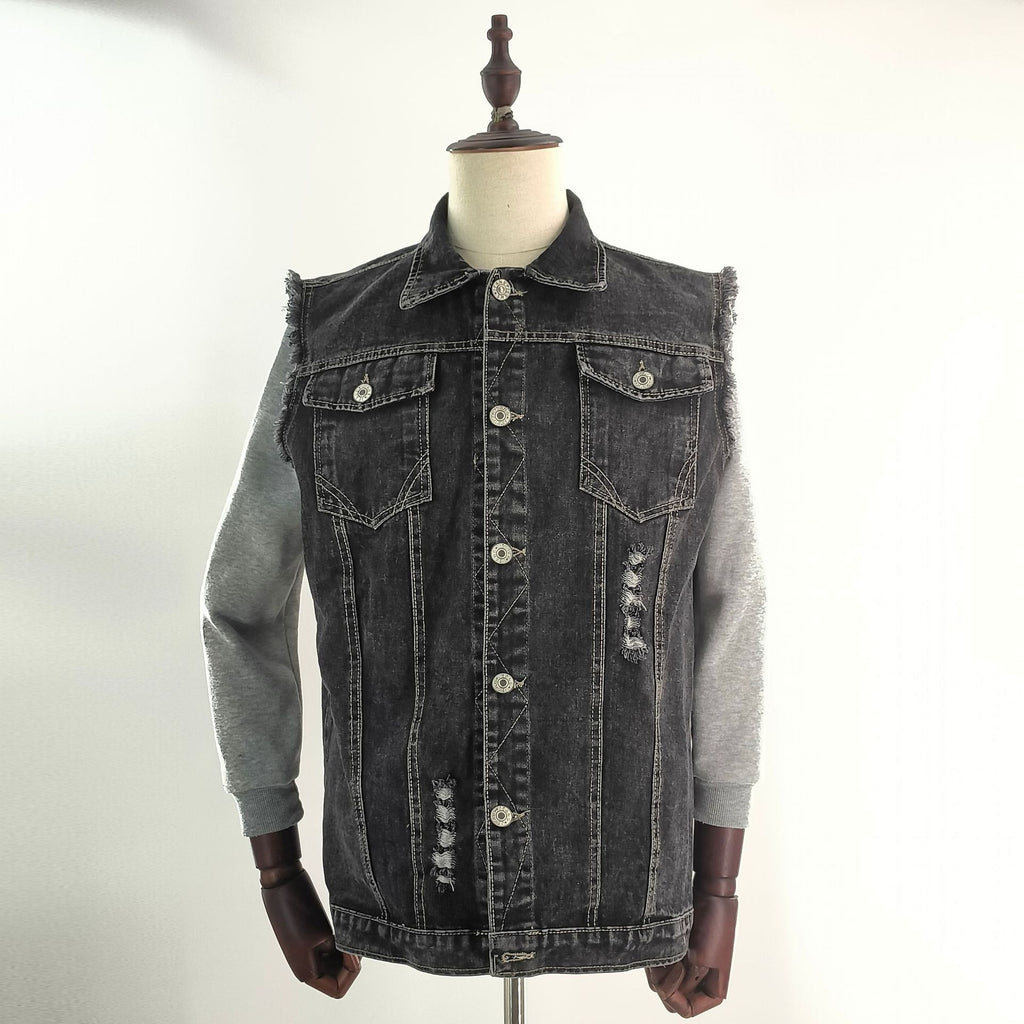 Denim baadjie met arenddruk vir mans – swart straatdrag van S tot 6XL