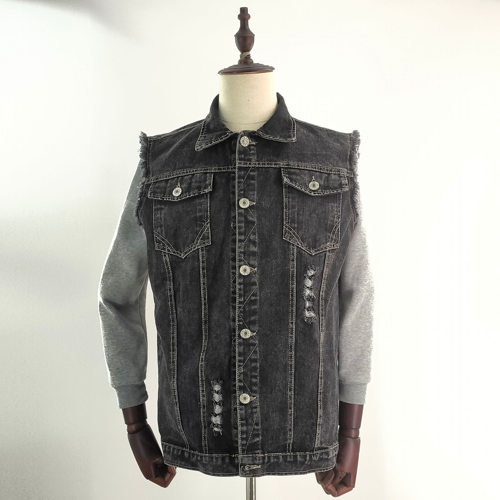 Gilet en jean imprimé aigle homme – streetwear noir du S au 6XL