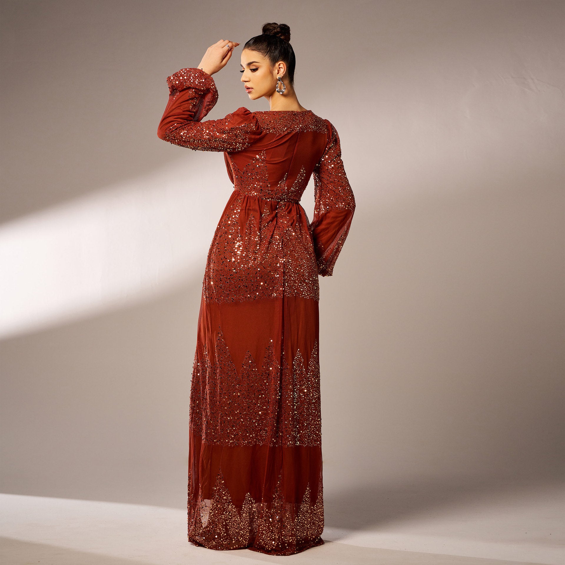 Long Sequin Dress V-Neck Long Sleeves – Sexy Elegant Evening
