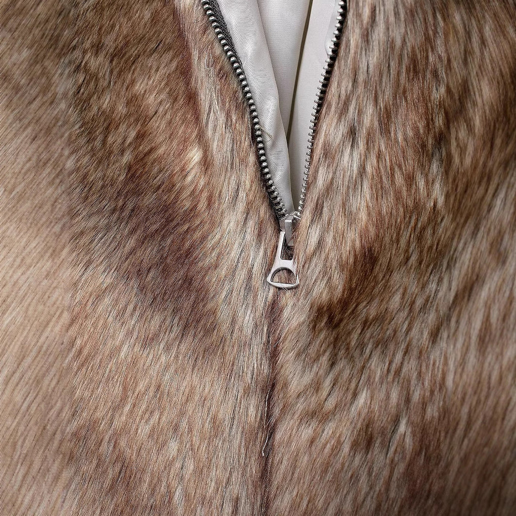 VESTE FAUSSE FOURRURE MEIFENG FEMME – VINTAGE PREPPY RÉTRO ZIP COL FOURRURE