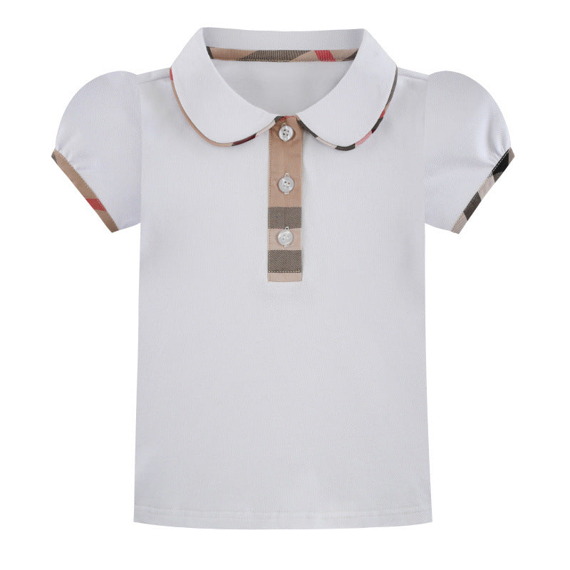 Chemise manches courtes col contrasté vichy blanc enfant