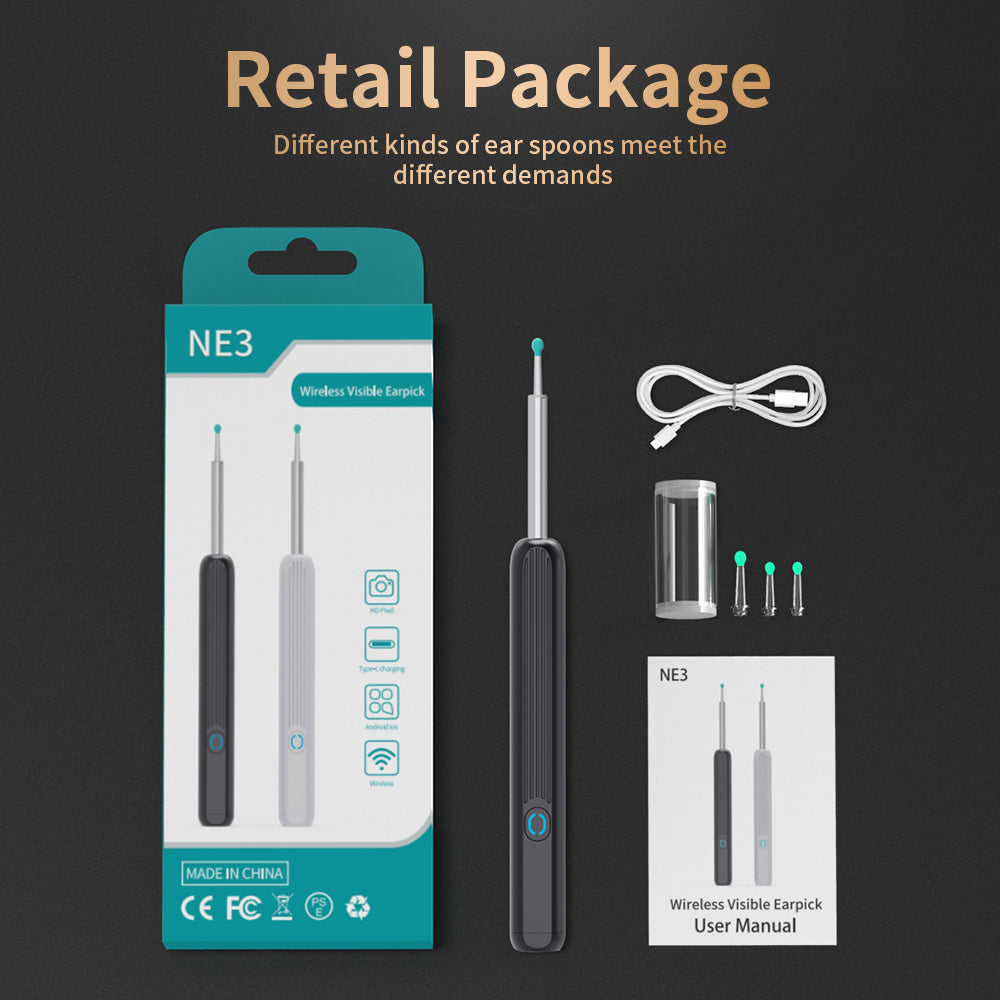 Nettoyeur d’oreilles NE3 avec caméra LED – otoscope sans fil iPhone Android