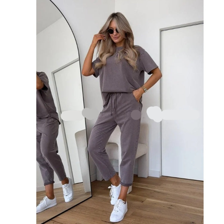 Ensemble sweat uni décontracté femme – Set lounge chic sweat + pantalon