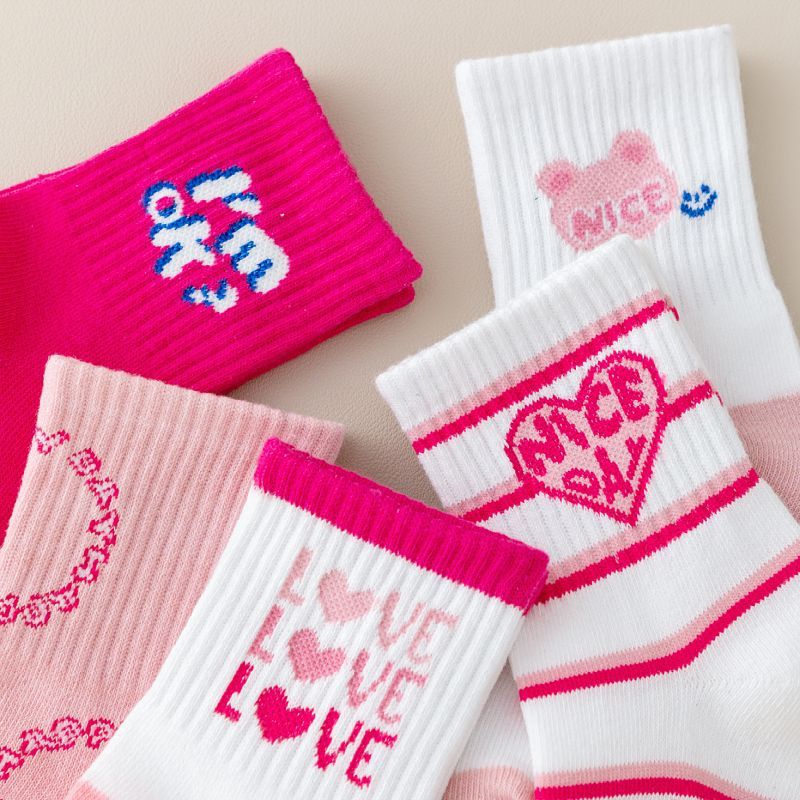 Chaussettes coton respirantes enfants dessin animé – printemps automne 5 paires