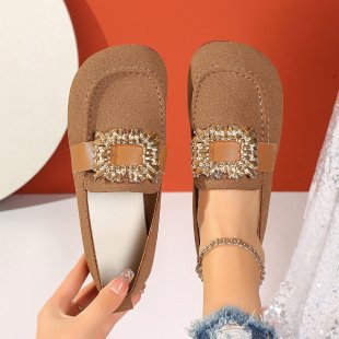 Mocassins square toe unisexe cuir synthétique – noir/marron