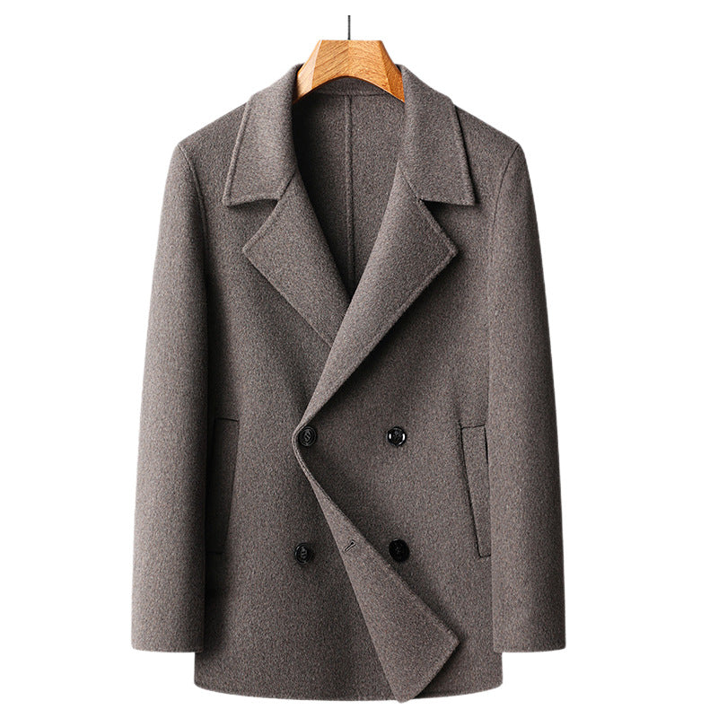 Veste courte double boutonnage laine double face – noir/brun/camel urbain M-4XL