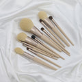 Conjunto com 12 pincéis de maquiagem cerdas de cavalo cabo de madeira – estojo Morandi rosa 18,9cm