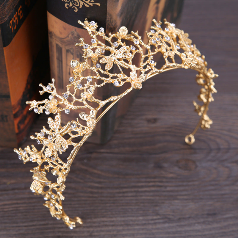 ACCESSOIRE CHEVEUX MARIAGE – SERRE-TÊTE FEUILLES STRASS DORÉ CARREAUX