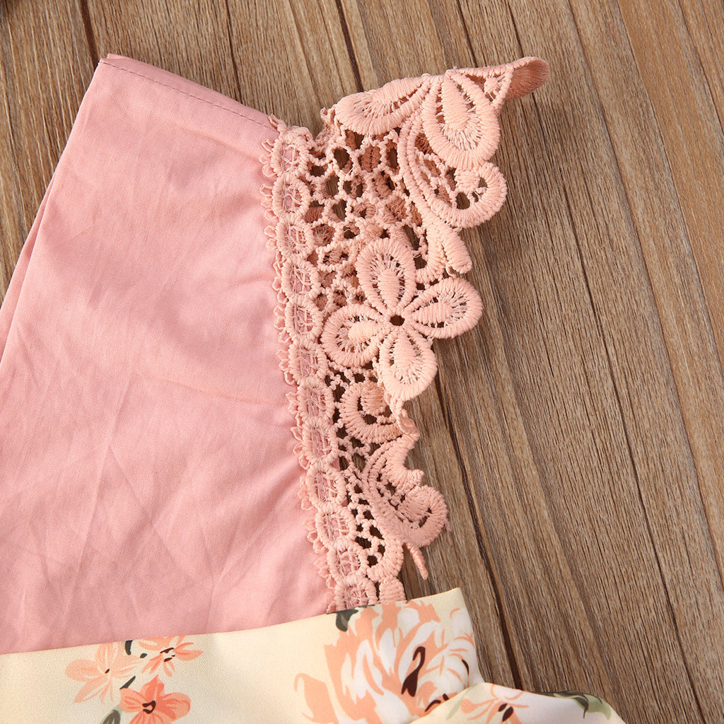 Mono princesa con encaje floral bebé cuello en V verano