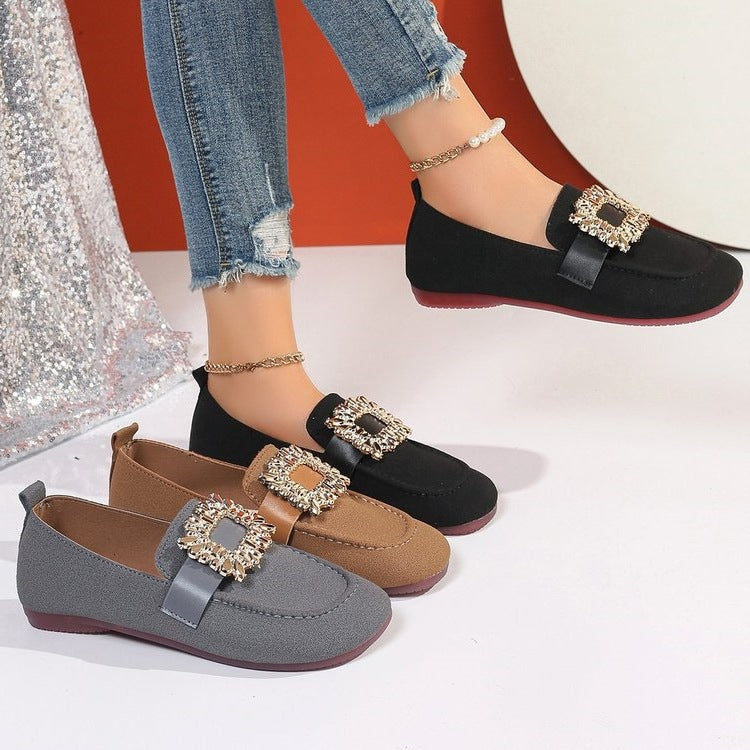 Mocassins square toe unisexe cuir synthétique – noir/marron