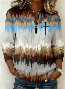 Women's long-sleeve pullover sweatshirt with festive trendy patterns.