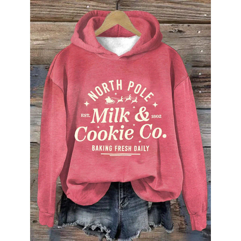 Women's printed hoodie pullover sweatshirt, long sleeves, trendy.