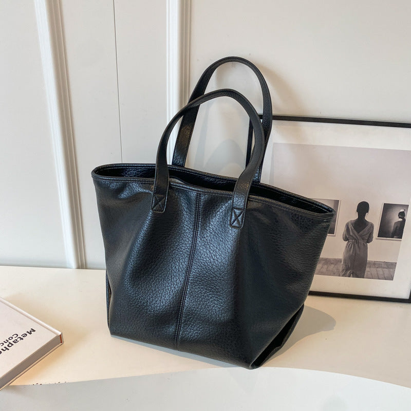Sac fourre-tout rétro femme chic – tote bag PU souple, style commuting