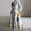 Robe maxi col roulé fluide, 3/4 manches évasée chic