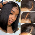 Perruque lace front mi-longue lisse – fibre haute température, effet naturel