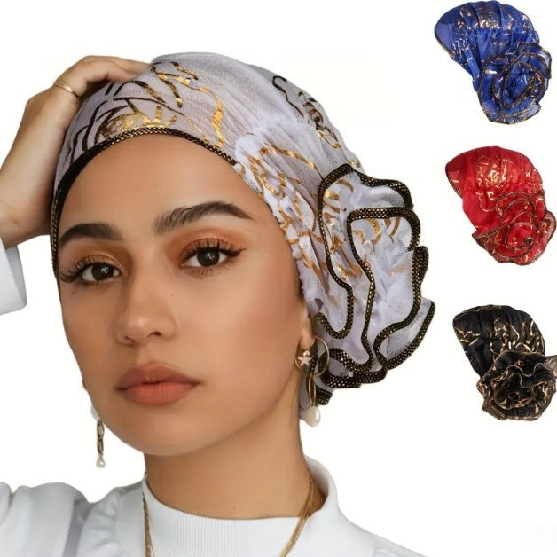 Bonnet sleeve cap noir or rose en laine – jacquard dôme hiver automne