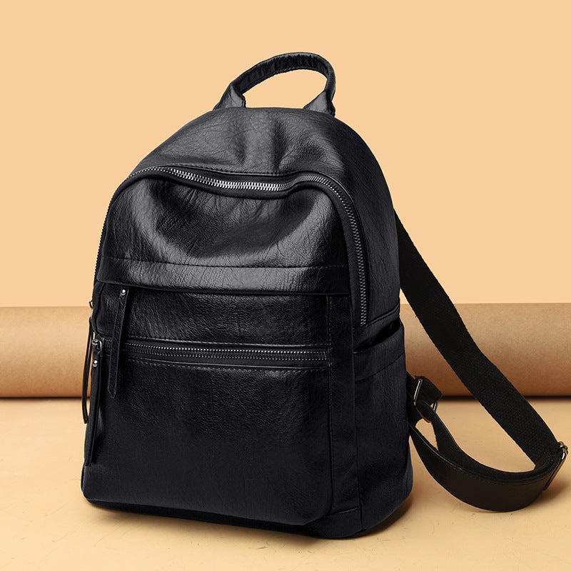 Sac à dos étudiant cuir souple PU grande capacité – noir/marron antivol