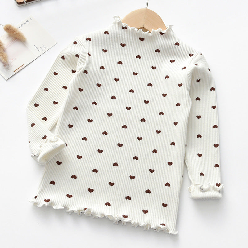T-shirt manches longues coton fille cœur – blanc/rose/gris
