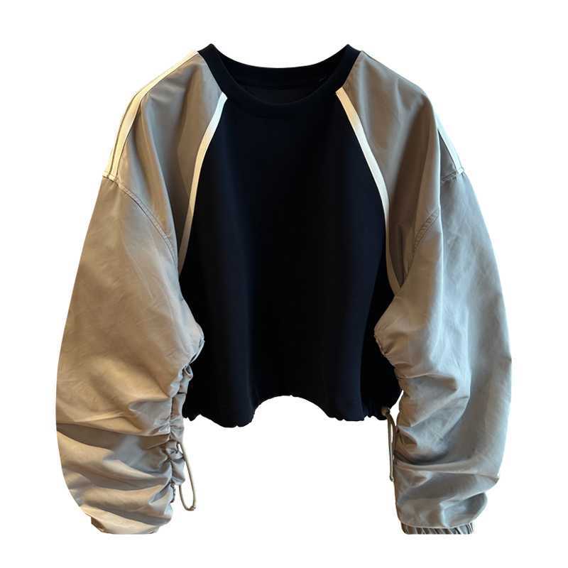 Felpa donna taglio ampio patchwork color-block con maniche raglan, stile casual alla moda.
