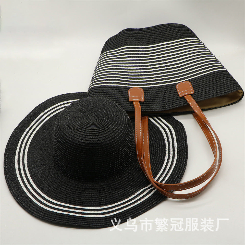 Set chapeau paille + sac plage deux pièces – anti-UV respirant vacances