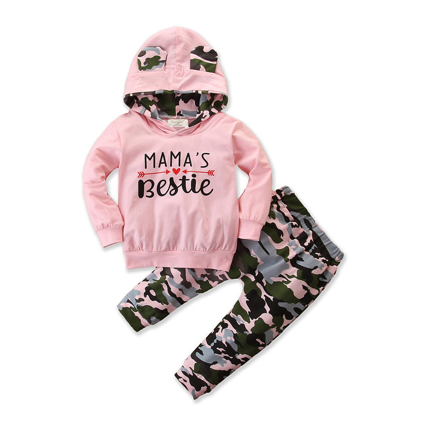 Ensemble hooded 2 pièces fille : motif camouflage tendance Ins.