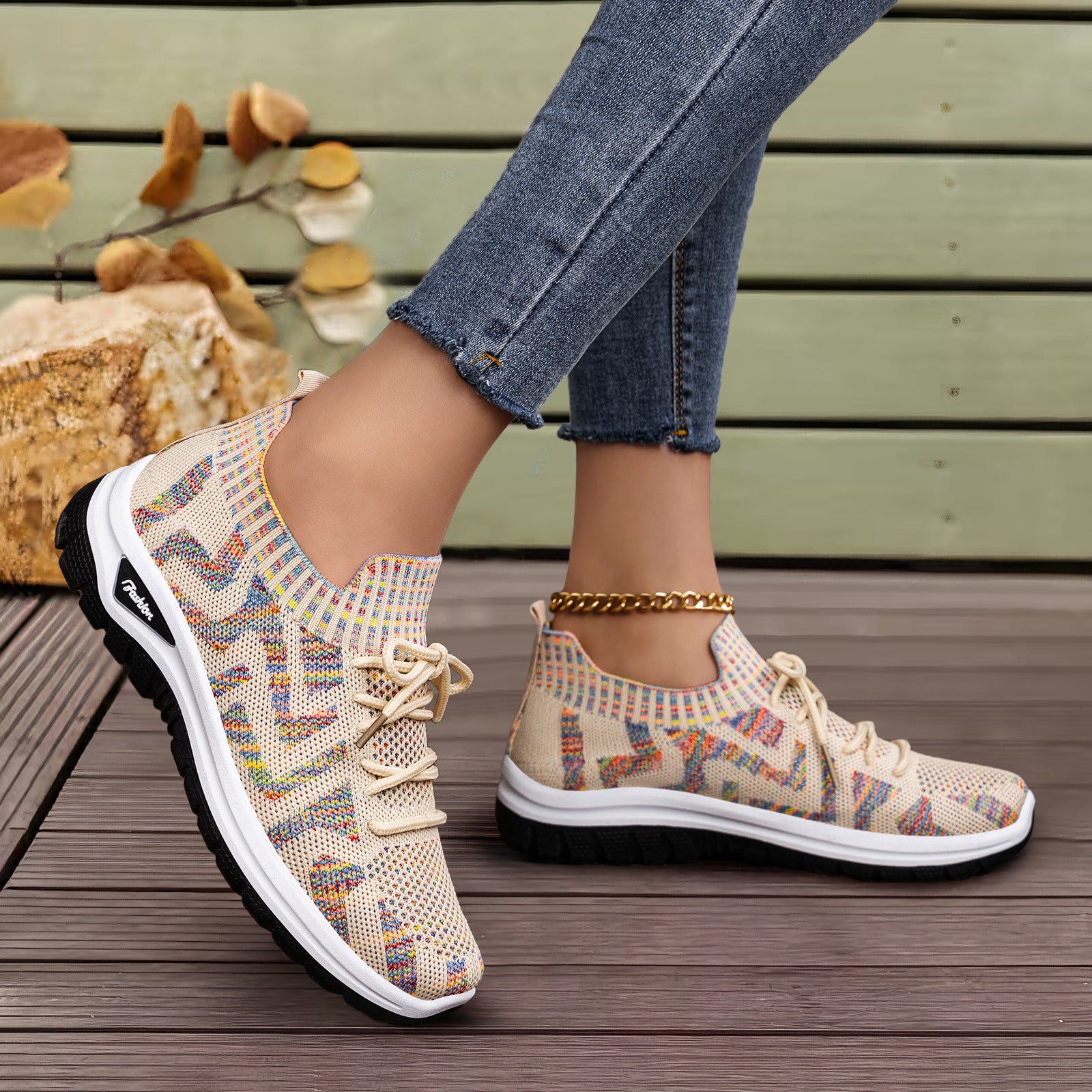 Baskets femme color-block Flyknit respirantes lacets – sport casual
