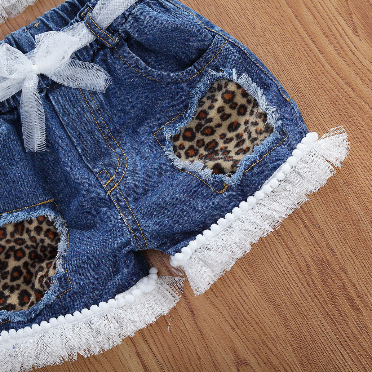 Ensemble fille 2 pièces denim léopard sans manches