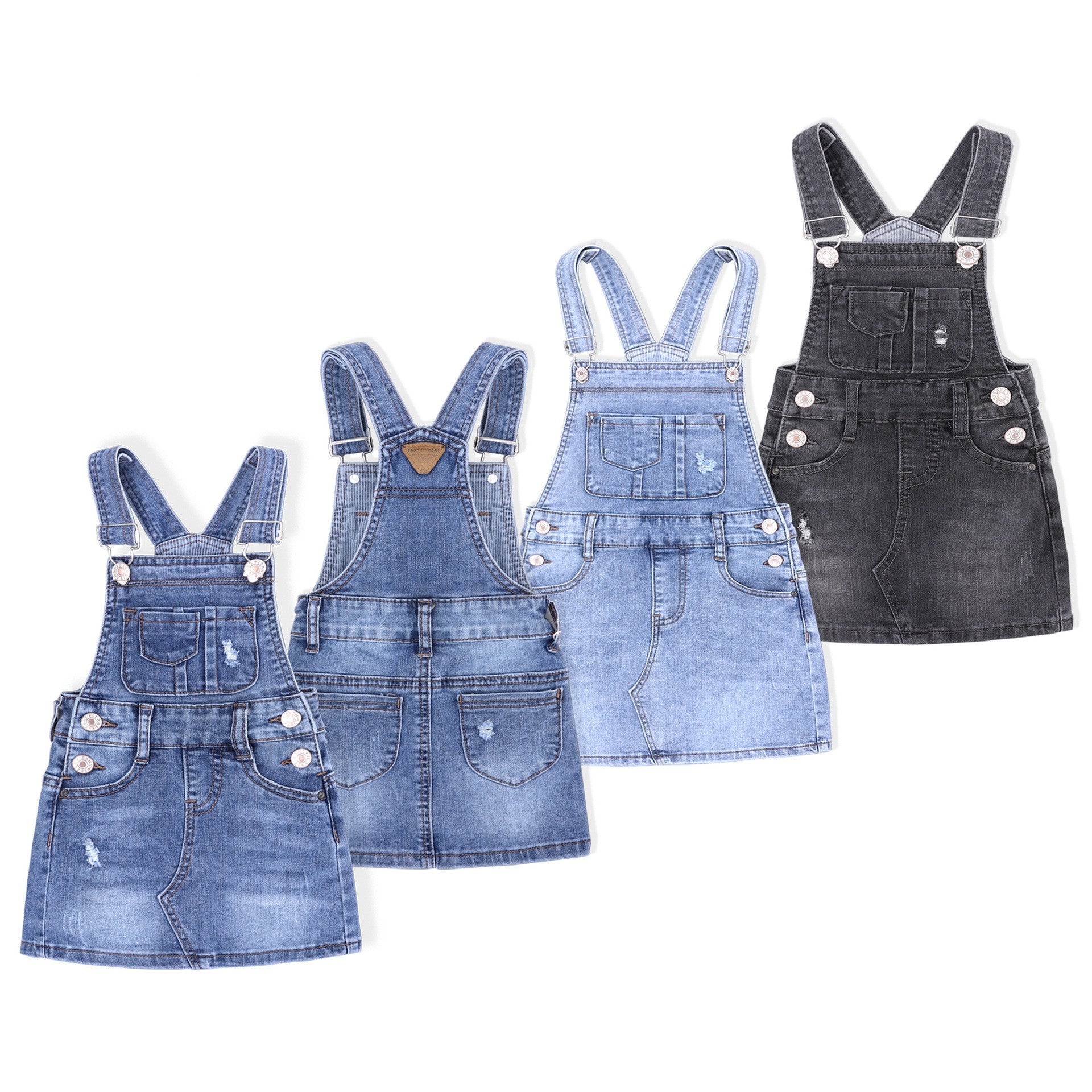 Jupe salopette en denim stretch déchiré fille