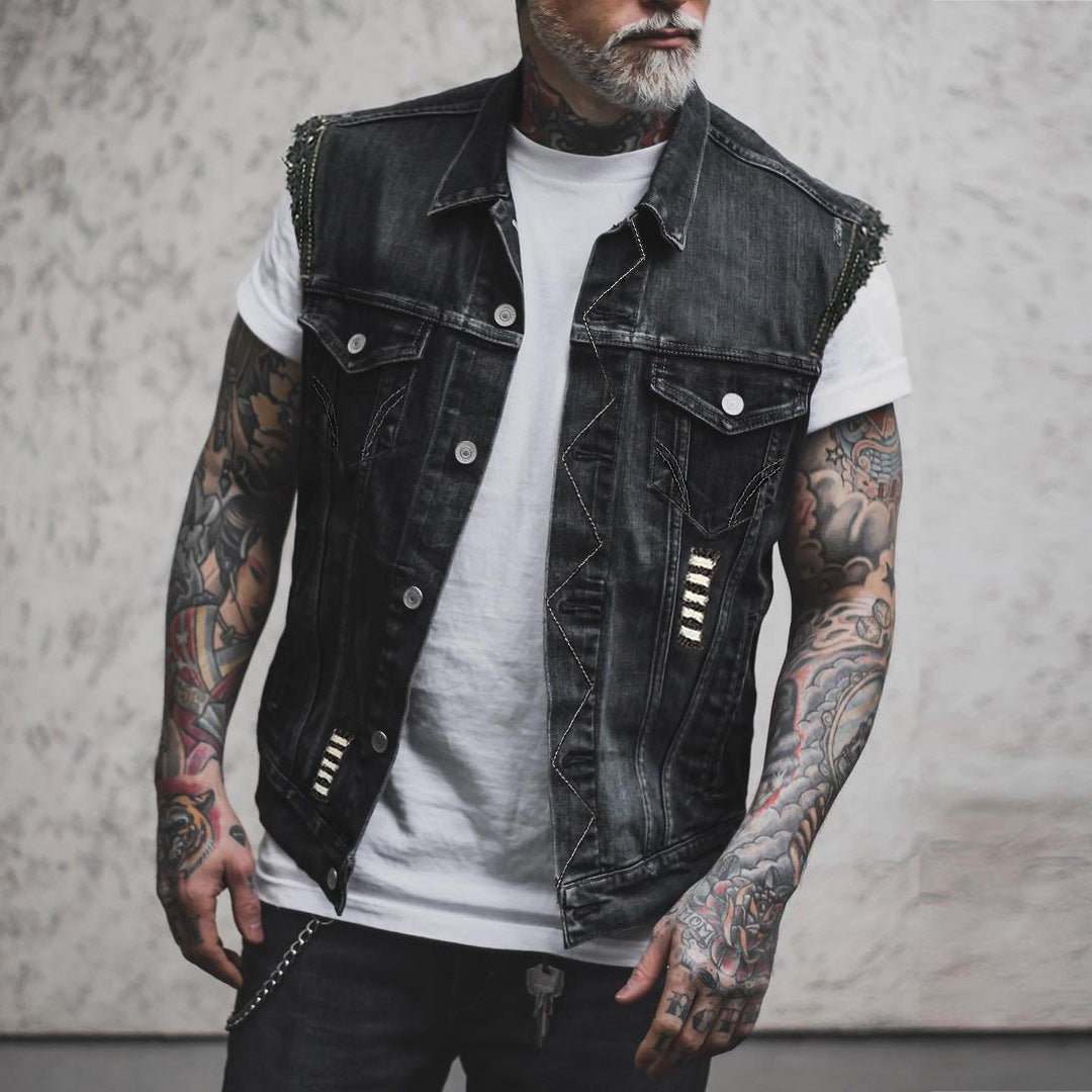 Gilet en jean imprimé aigle homme – streetwear noir du S au 6XL