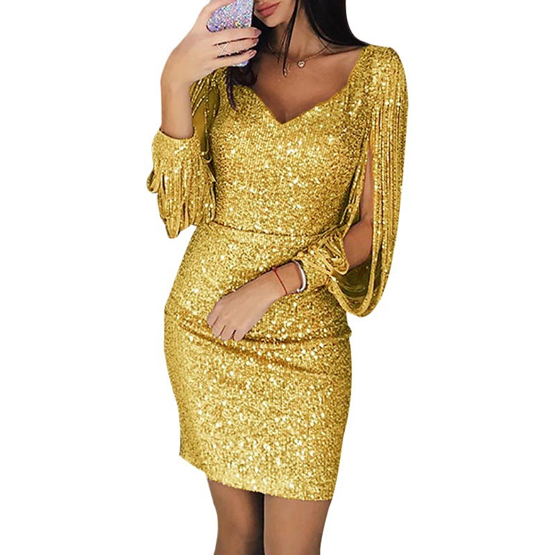 Robe fourreau soirée franges chic femme