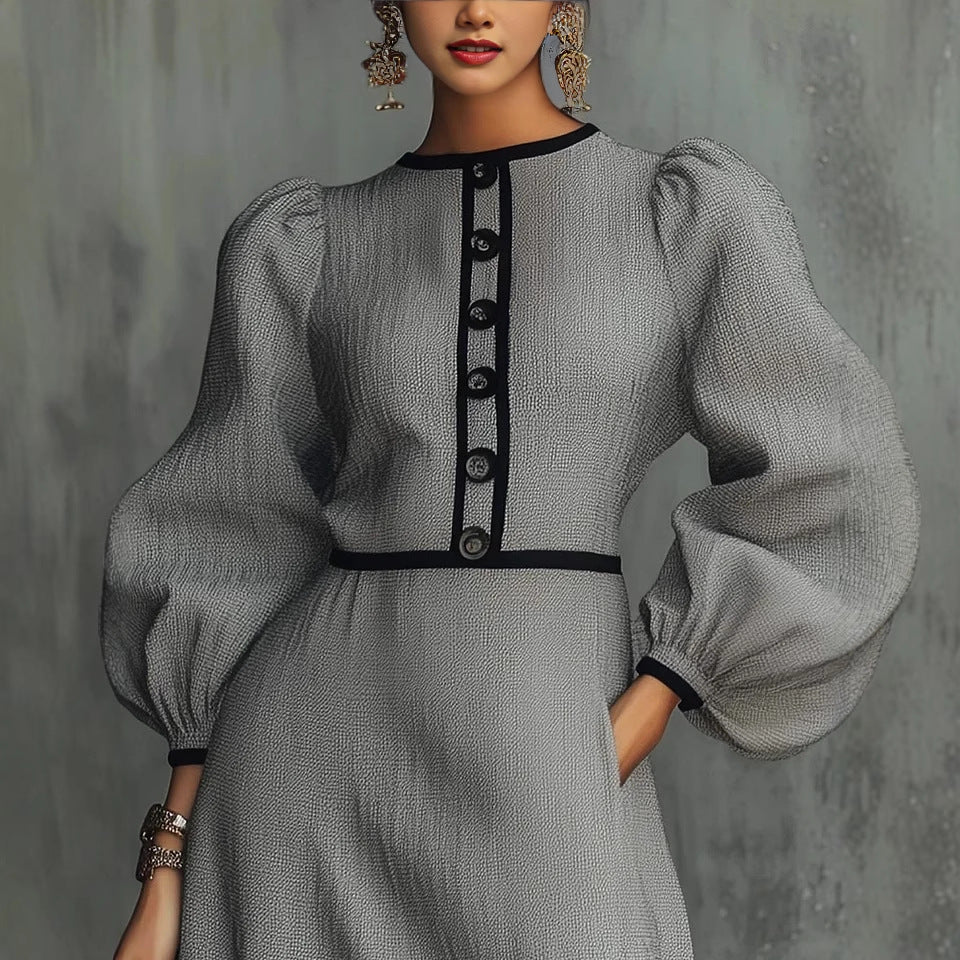 Robe tricot patchwork gris Chanel-inspired – élégante sophistiquée