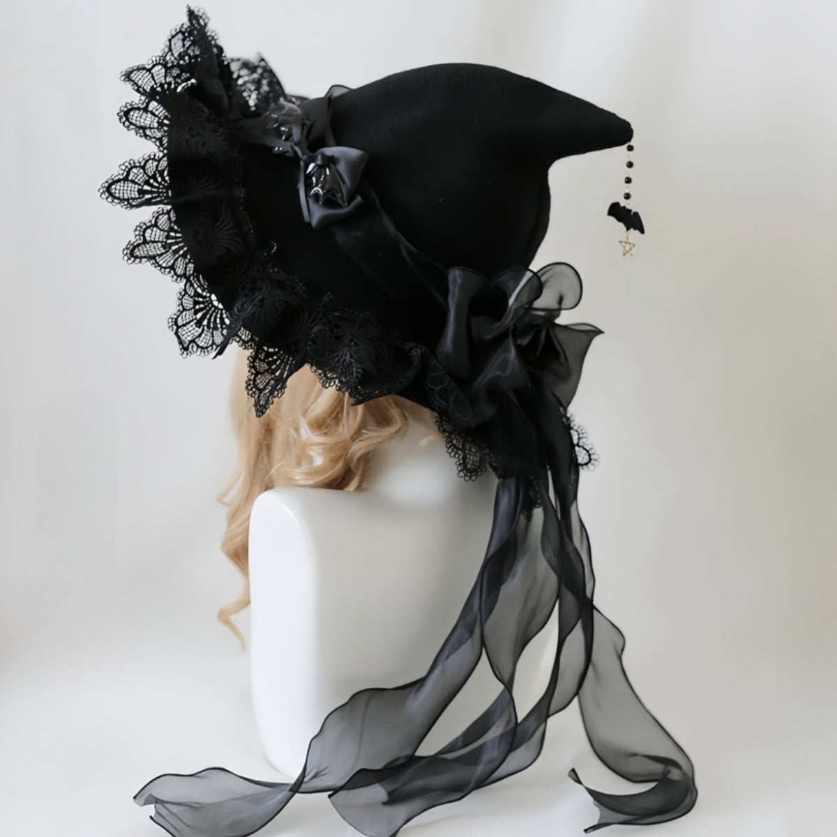Chapeau sorcière gothique lolita handmade Devil – dentelle ruban 5 couleurs