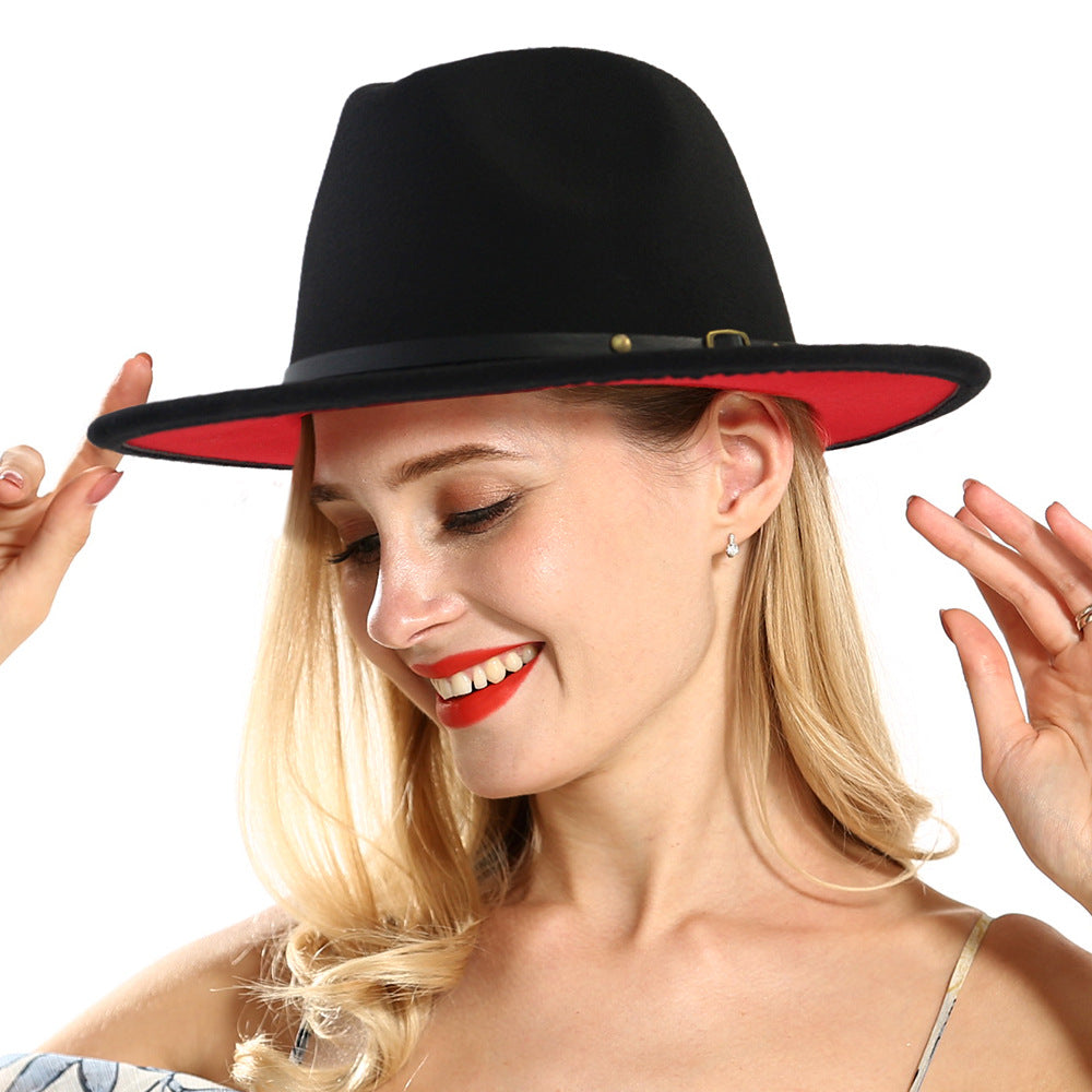 Chapeau fedora en laine automne-hiver – Fedora noir/rouge homme femme style église Panama