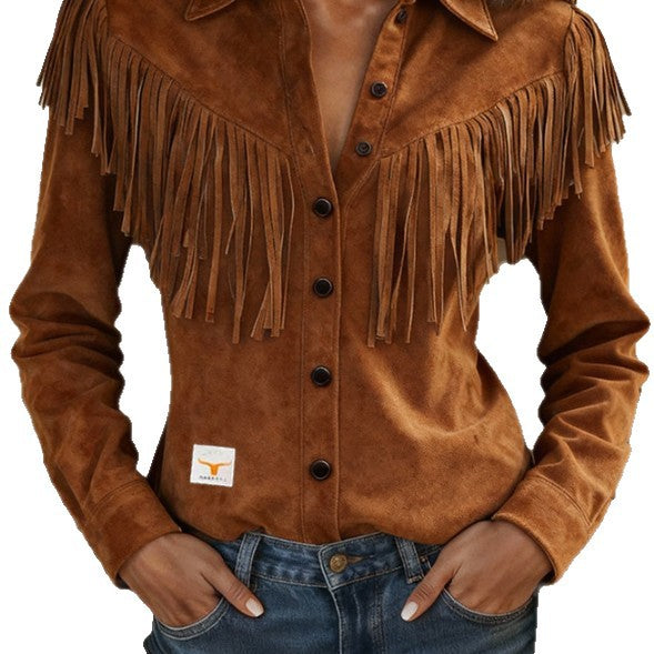 Veste Suede Col Entaillé Pompons