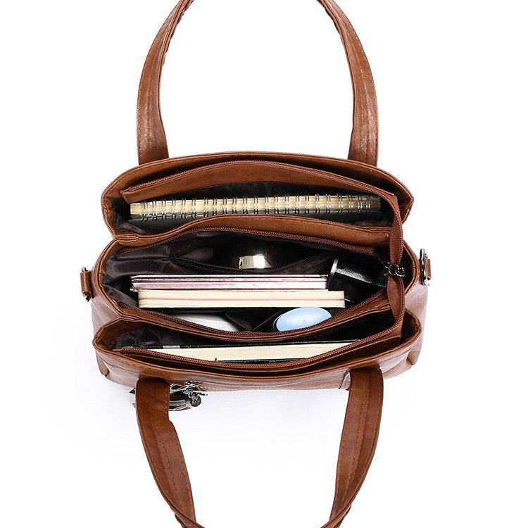 Sac bandoulière vintage PU carré horizontal – noir/marron/rouge/violet pompons