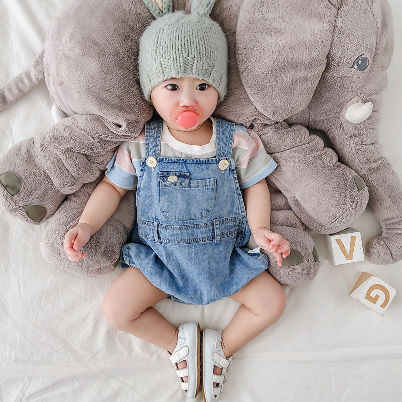 Salopette bébé en denim bleu – ensemble t-shirt manches courtes et pantalon