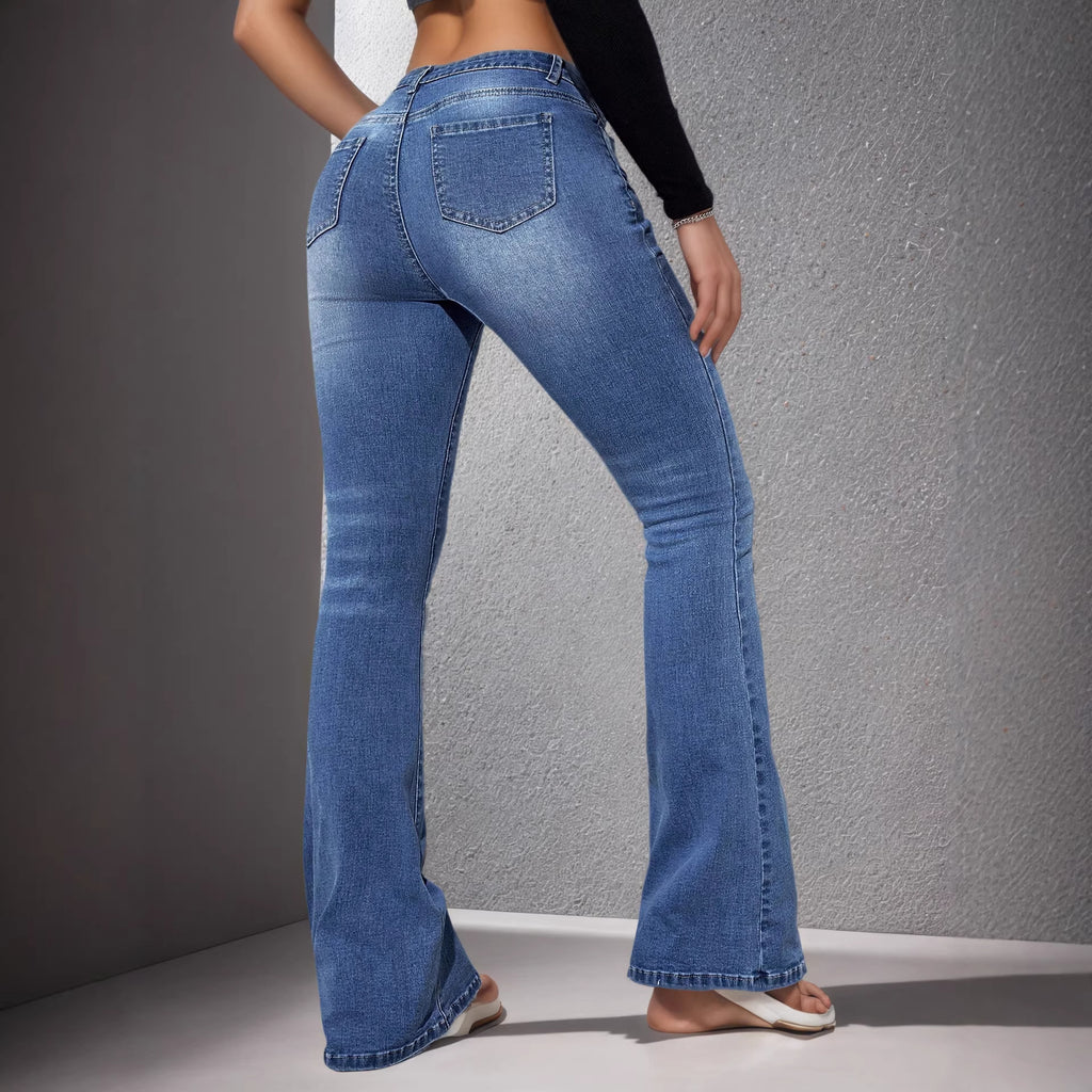 Jeans femme stretch flared high waist – Denim élastique lavage glacé XS-L polyvalent