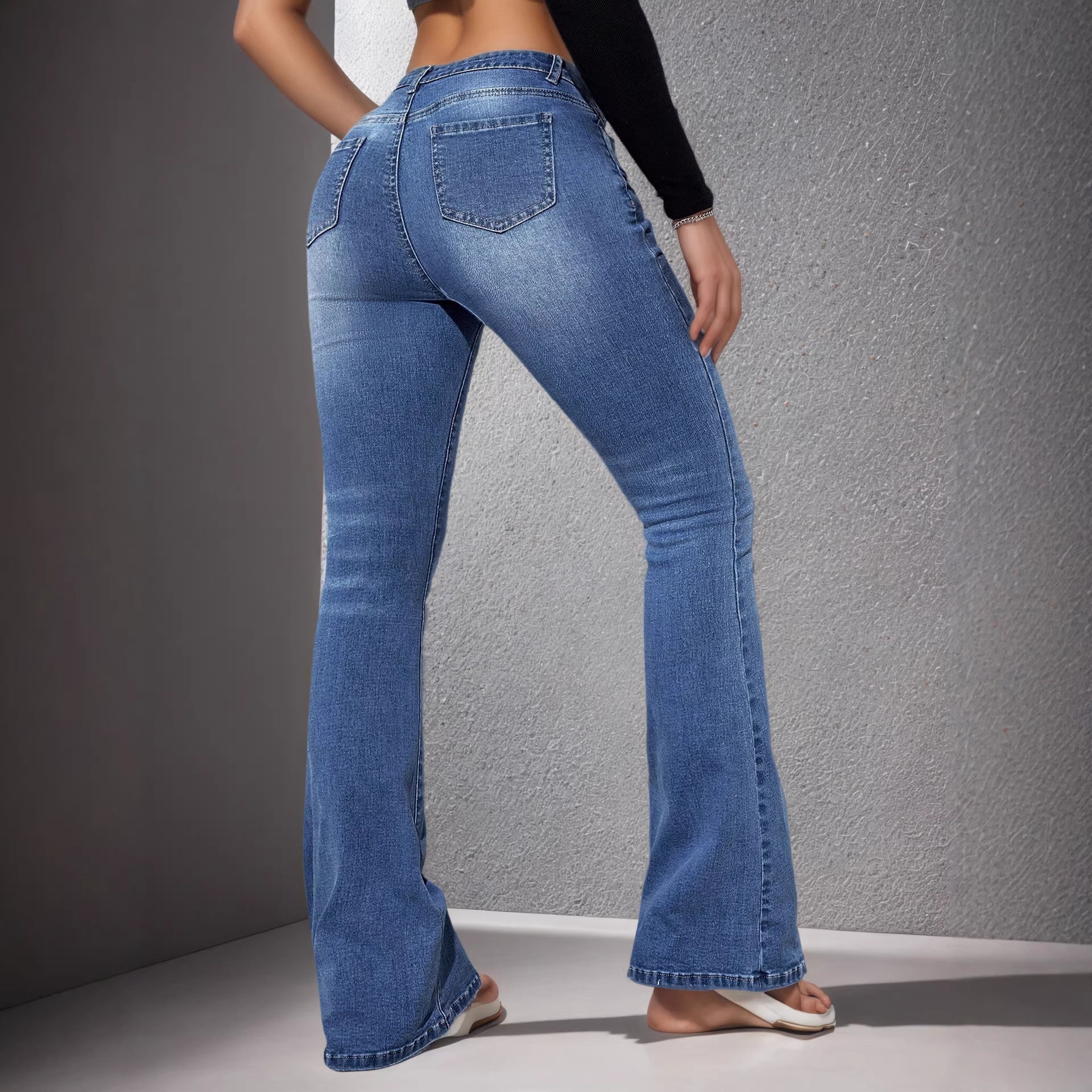 Jeans femme stretch flared high waist – Denim élastique lavage glacé XS-L polyvalent