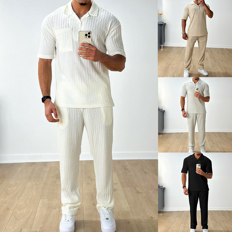 Ensemble polo homme casual été – chemise manches courtes + pantalon