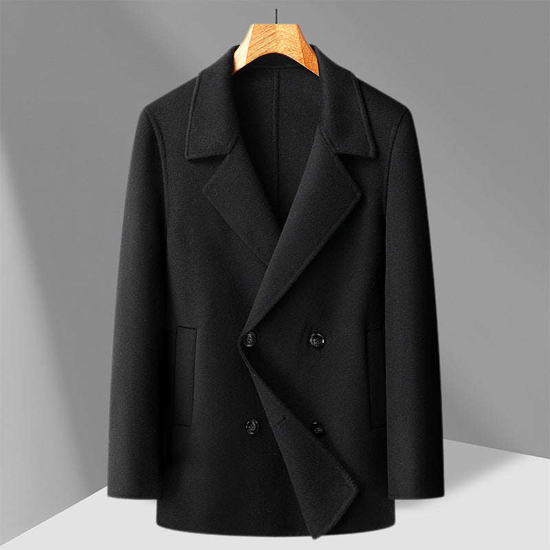 Veste courte double boutonnage laine double face – noir/brun/camel urbain M-4XL