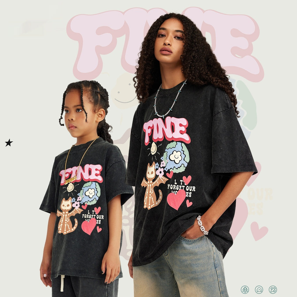 T-shirt unisexe coton motifs monstres été –  enfant/adulte flocons