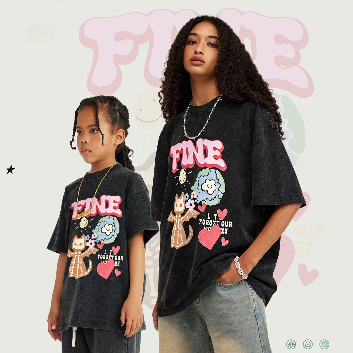 T-shirt unisexe coton motifs monstres été –  enfant/adulte flocons