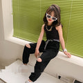 Ensemble été fille style coréen noir ou blanc – haut sans manches et pantalon en coton