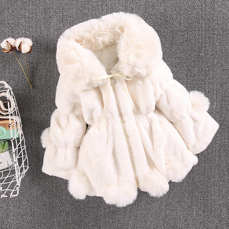 Manteau hiver laine mélangée fille col V – blanc/rose/rouge/noir